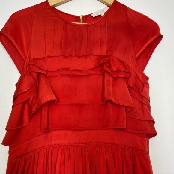 Sandro Paris Red Ruffle Mini Dress Women Size Small - Picture 3 of 10